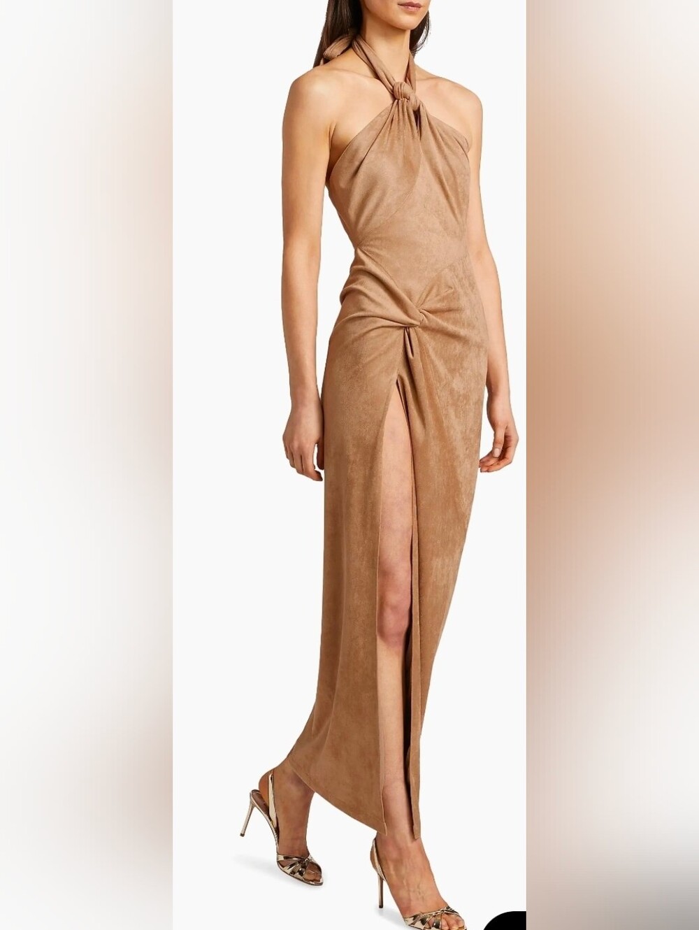 NWOT Womens Ronny Kobo Tan Faux Suede Sleeveless Halter Maxi Brigita Dress M